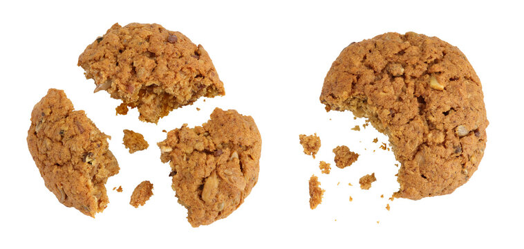oatmeal cookies with flax, pumpkin and sunflower seeds with full depth of field. Top view. Flat lay
