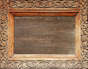 Texture of vintage wood boards with carved decorative border. Vertical or horizontal retro...