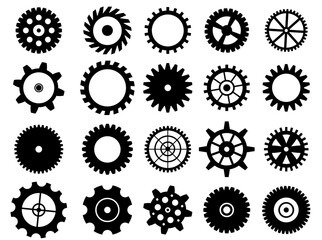 Collection of retro gear icon. Vintage transmission cogwheels and gears. Can be used for industrial, technical, mechanical and steampunk design. Vector illustration EPS8