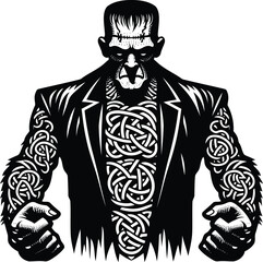 Fototapeta premium frankenstein in silhouete with celtic knot pattern illustration