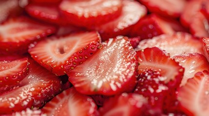 Many slices of strawberry. Plate of sliced strawberries