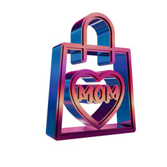 3D Neon Retro Icon - shopping pack with word MOM and heart