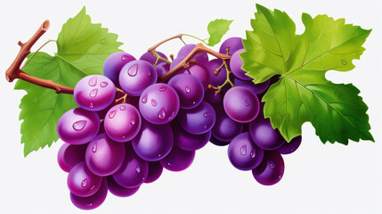 Fototapeta premium Fresh and vibrant image of ripe purple grapes with green leaves, bursting with flavor and nutrients.