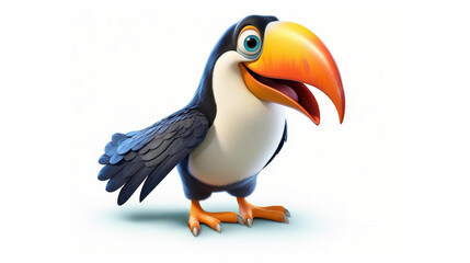 Fototapeta premium Meet a charming cartoon toucan with vibrant colors and an inquisitive gaze, sure to brighten up any setting.