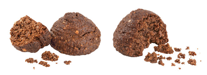 chocolate cookie with kerob, banana, cashew, sunflower seeds and coconut paste isolated on white background. Healthy food, gluten-free, flour-free
