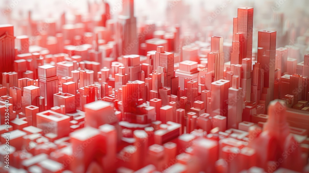 Leinwandbilder a model of a abstract city, build from rectangle shapes. no windows. all elements are red. generativ