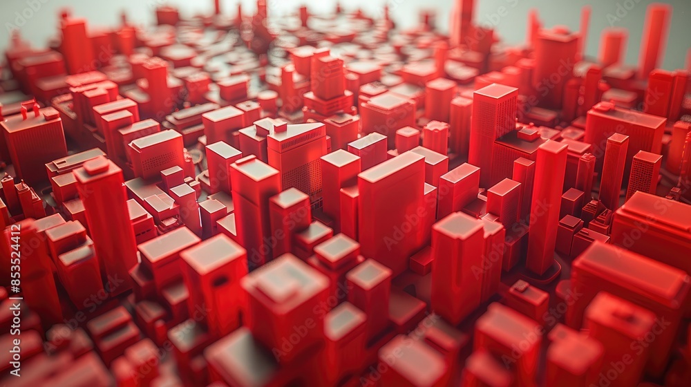 Leinwandbilder a model of a abstract city, build from rectangle shapes. no windows. all elements are red. generativ