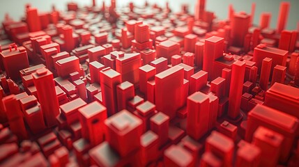 Obraz premium A model of a abstract city, build from rectangle shapes. No windows. All elements are red. Generative AI.