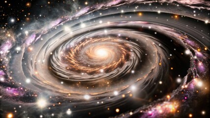 Obraz premium A vivid cosmic swirl with stars and nebulae in purple and pink hues.