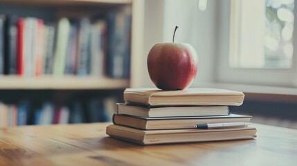 Back to school supplies. Books and pencils on table