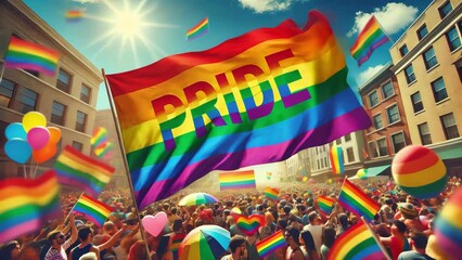 Pride Parade Crowds Celebrate in the City on a Sunny Day