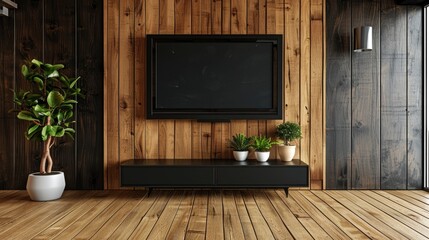 An Empty Television Screen On A Modern Wall (3D Rendering), High Quality, HD