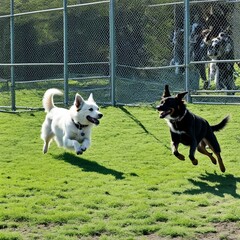 two dogs playing