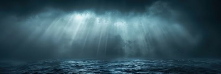 Dark Stormy Seascape with Sun Rays
