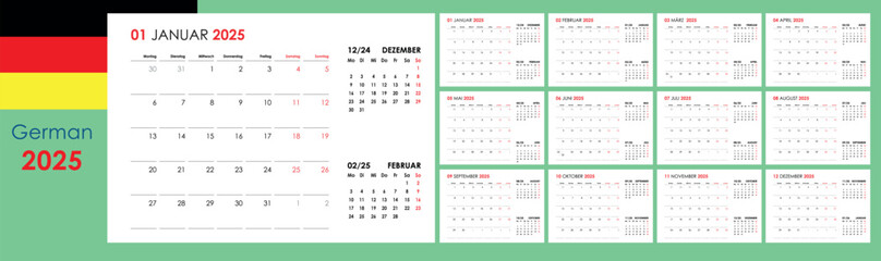 Calendar planner 2025 in German, 12 cards, annual organizer 