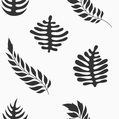 Botanical seamless pattern. Leaf silhouettes. Trendy floral vector black and white background. Pattern with abstract organic shapes and leaves.