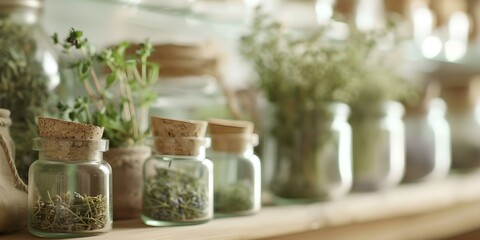 Vintage-inspired Herbal Apothecary Featuring Natural Dried Plants and Organic Ingredients. Concept Herbal Apothecary, Vintage-inspired, Natural Ingredients, Dried Plants, Organic Products