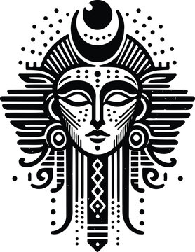 black and white tribal face design clip art preview