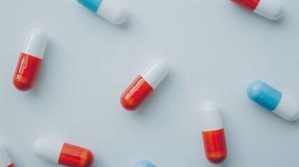 Red, White, and Blue Capsules on White Background