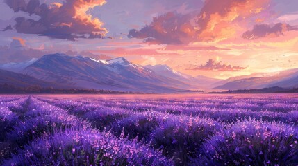 Obraz premium Lavender field, Impressionism illustration