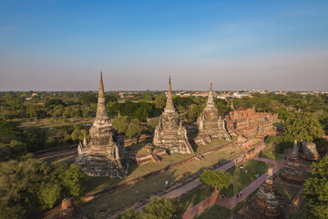 Beautiful Aerial view of World Heritage Wat Phra Sri Sanphet at Ayutthaya, Thailand.