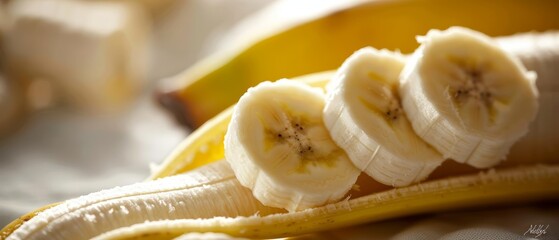 Close-up of a banana being peeled, soft and natural lighting emphasizing the potassium and energy benefits
