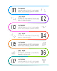 Vertical infographic 7 process to success for presenting information about the business. Workflow, Business presentation and Timeline. Vector illustration.