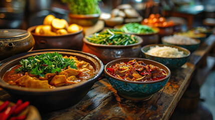 Delicious Array of Classic Dishes Chinese New Year Decoration On Blurry Background