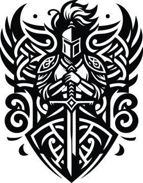 recommend clip art: knight crusaders in silhouete with celtic knot pattern illustration