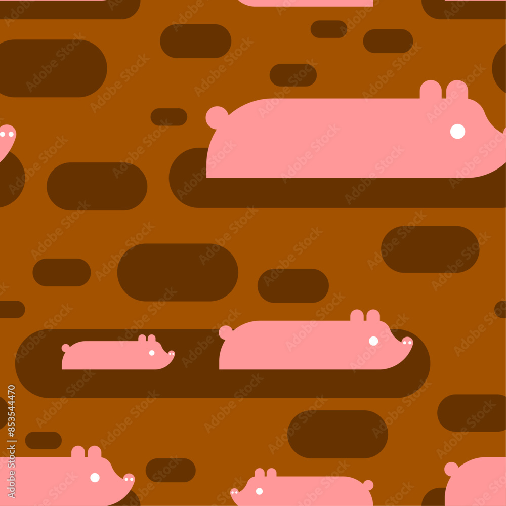 Aufkleber pig in mud pattern seamless. pig lies in puddle of mud background