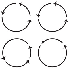 Vector group of circular arrows. Round repeat icons. Redo and reload symbol. Stock image.