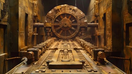 Fototapeta premium Advanced Ancient Machinery Discovered in an Abandoned Temple Interior