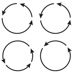Vector group of circular arrows. Round repeat icons. Redo and reload symbol. Stock image.