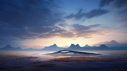 A Beautiful Landscape Of Blue Sky With Futuristic Space Station Background