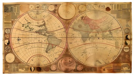 Fototapeta premium Antique Fantasy World Map with Extraterrestrial Locations and Cosmic Elements