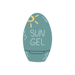 Sunscreen cosmetic: lotion, cream, spray. lipstick. Sunblock product collection. Skin care, hydration and sun protection concept. Isolated vector illustration in cartoon style