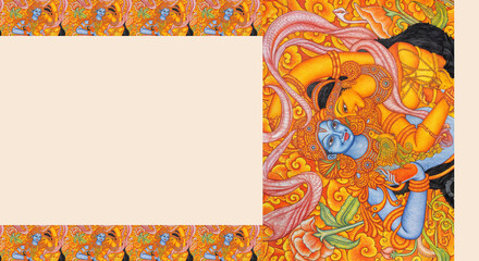 Mural Painting Art Kerala Traditional Saree Design With Radha Krishna 01 © Srigiri