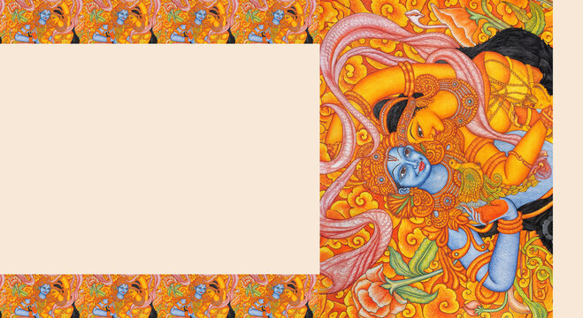 Mural Painting Art Kerala Traditional Saree Design With Radha Krishna 01
