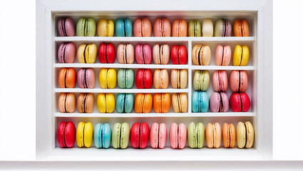 ink wash minimalist A charming depiction of a classic French patisserie window filled with colorful macarons, evoking elegance and sweetness, Generative AI