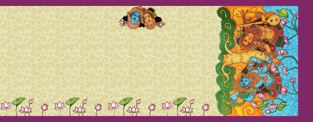 Mural Painting Art Kerala Traditional Saree Design With Radha Krishna 02 © Srigiri