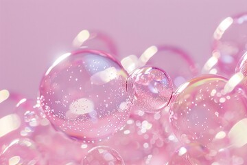 Pink bubbles floating on a pastel abstract background