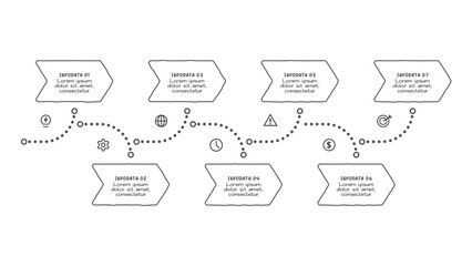 Doodle infographic elements with 7 options. Vector business template for presentation