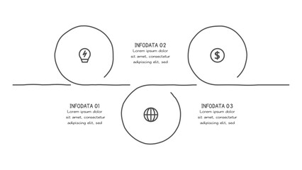 Doodle infographic elements with 3 options. Vector business template for presentation