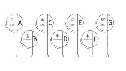 Doodle infographic elements with 7 options. Vector business template for presentation