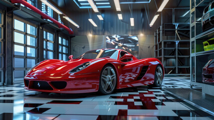 Obraz premium Supercar Displayed in Stylish and Clean Garage Interior