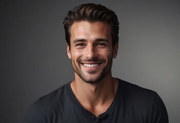 Obraz premium Portrait of a handsome man smiling against grey background