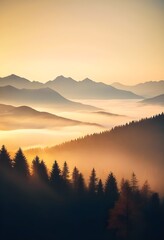 Obraz premium Dawn’s Embrace: The Tranquil Beauty of Fog-Kissed Hills
