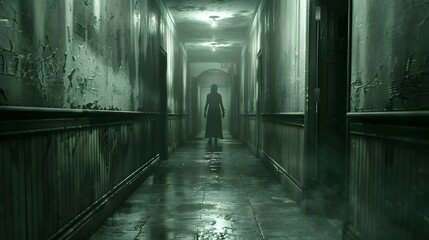 Ghostly Figure at the End of a Long Dimly Lit Hallway