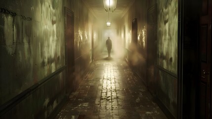 Ghostly Figure in Dimly Lit Hallway   Eerie and Unsettling Atmosphere