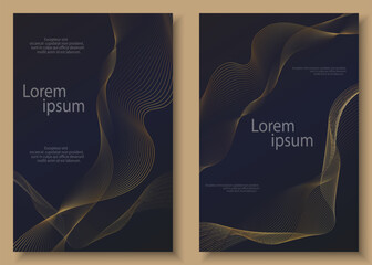 Luxury invitation card background set. Abstract Golden geometric shape, gold line gradient on dark background. Premium design for gala card, grand opening, party invitation, layout, templates.